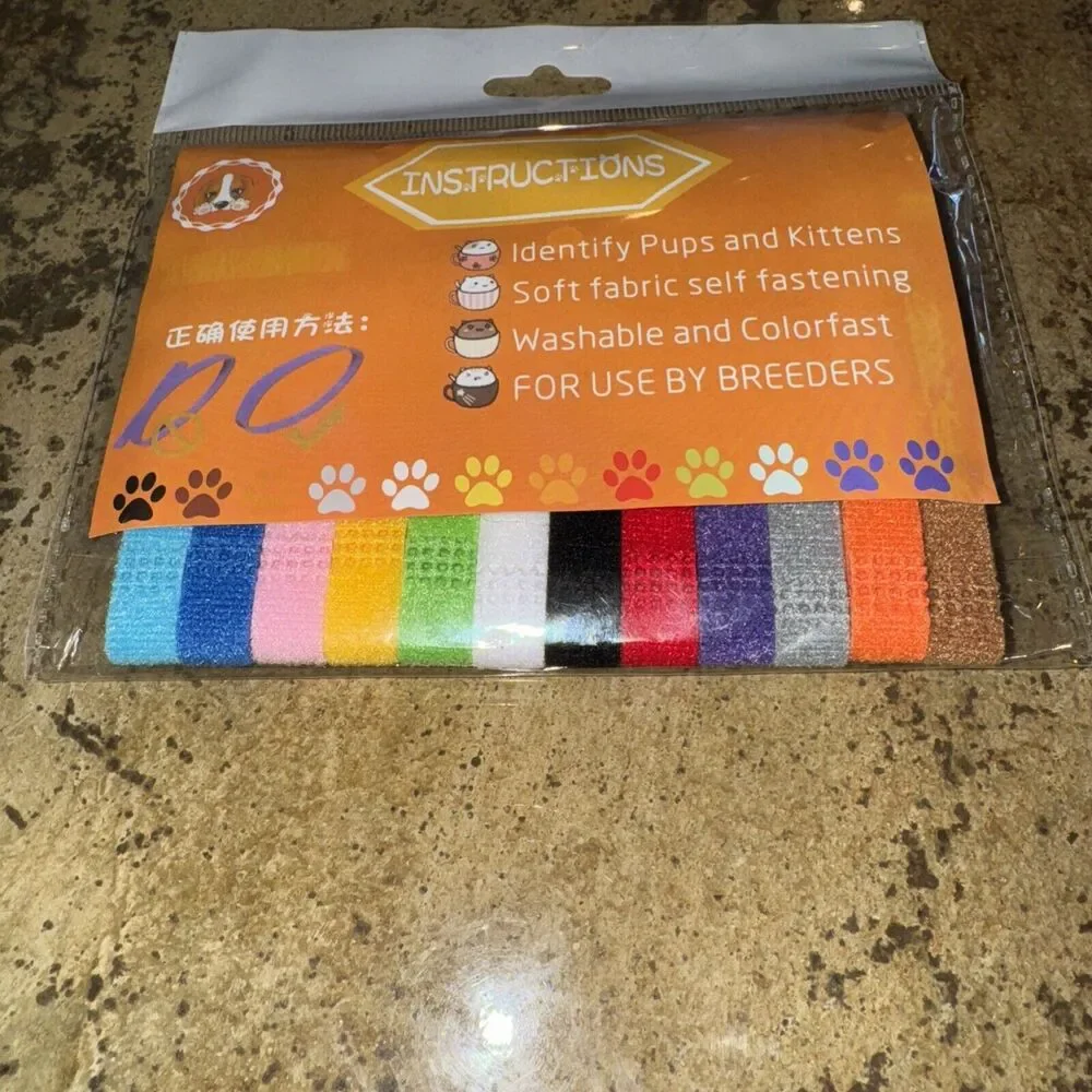 12 Colors Whelping ID Bands Pet Puppy Kitten Identification Collar Tags